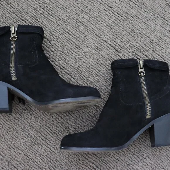 SAM EDELMAN Louie Black Suede Fringe Cowboy Bootie Size 7.5 - Picture 4 of 9